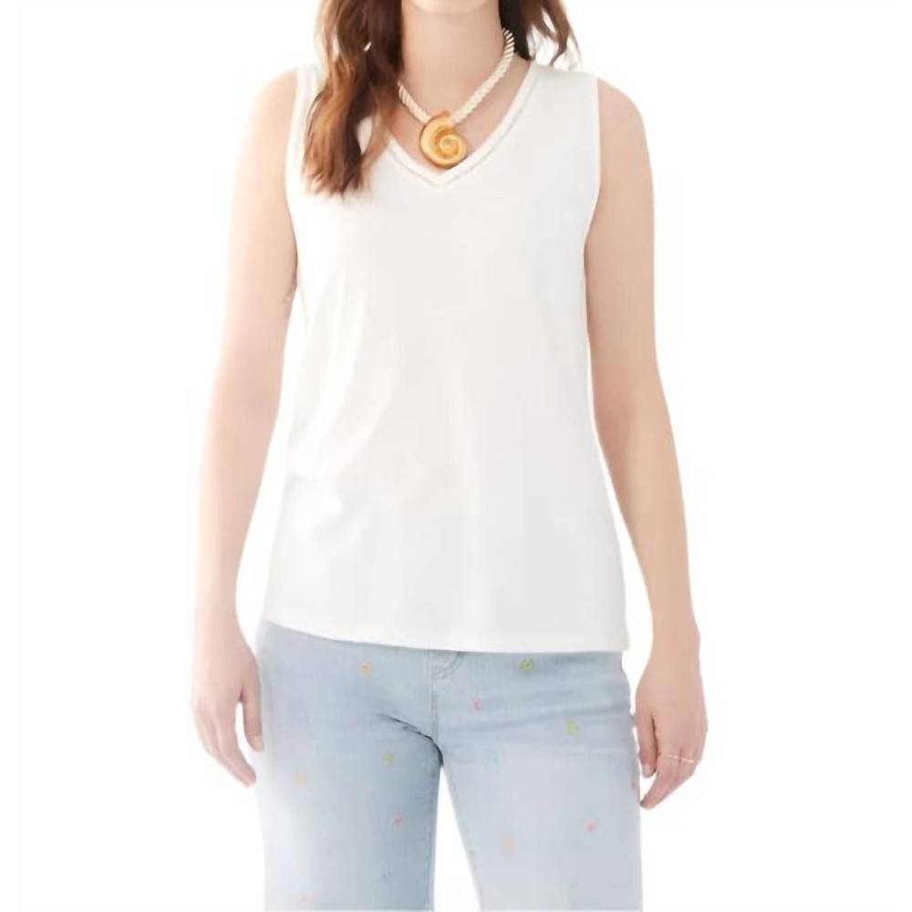 NEW FDJ sleeveless v-neck jersey top in white